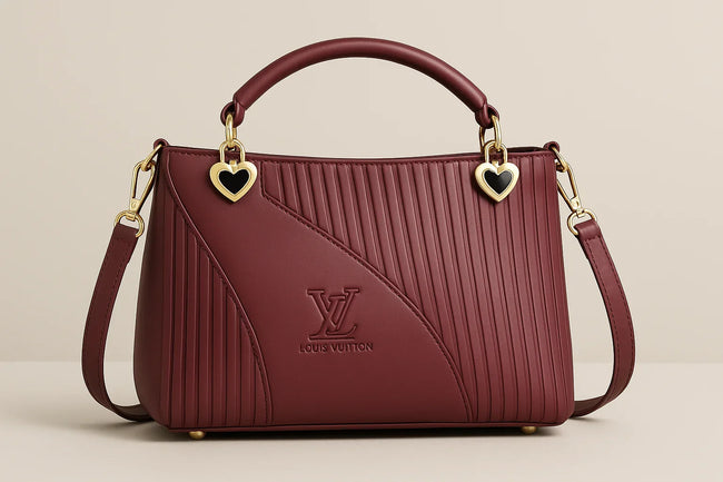 Elegant Maroon Louis Vuitton Handbag with Heart Charm Details - Razia Hijab Hover Image