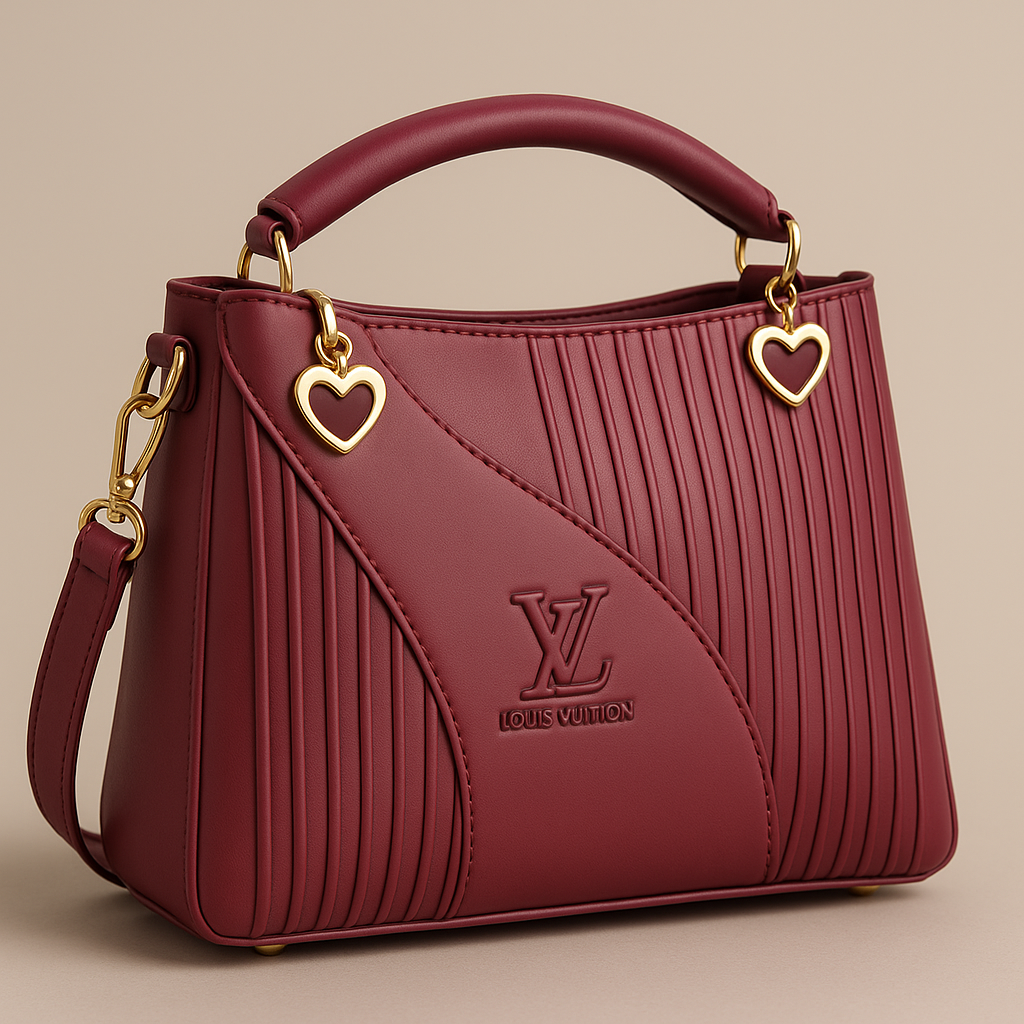 Elegant Maroon Louis Vuitton Handbag with Heart Charm Details