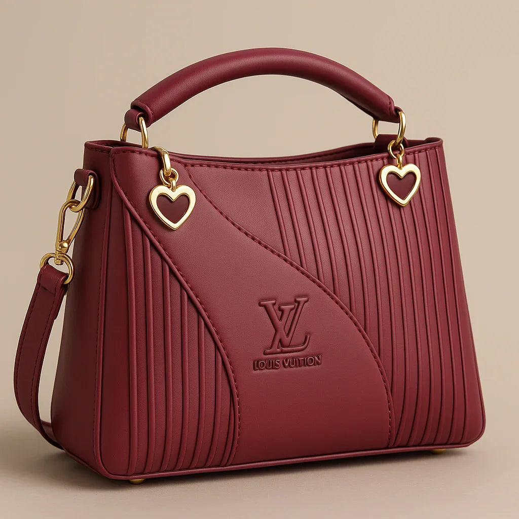 Elegant Maroon Louis Vuitton Handbag with Heart Charm Details - Razia Hijab