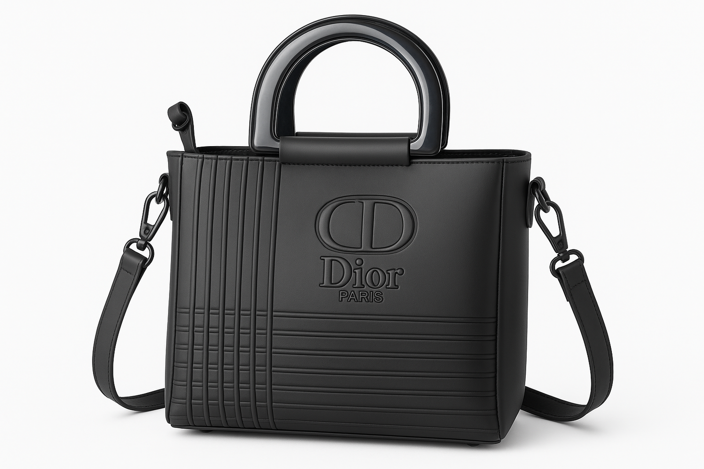 Luxury Black Dior Style Handbag - Elegant Matte Finish with Dual Handles