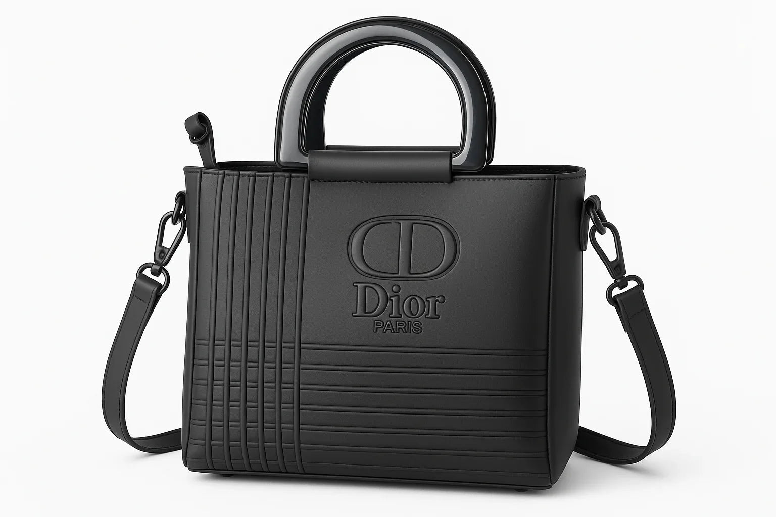 Luxury Black Dior Style Handbag - Elegant Matte Finish with Dual Handles - Razia Hijab