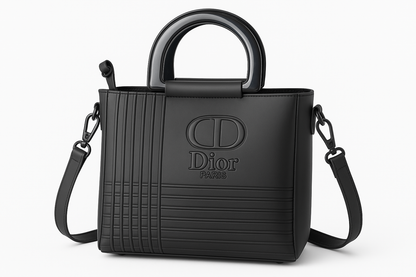Luxury Black Dior Style Handbag - Elegant Matte Finish with Dual Handles