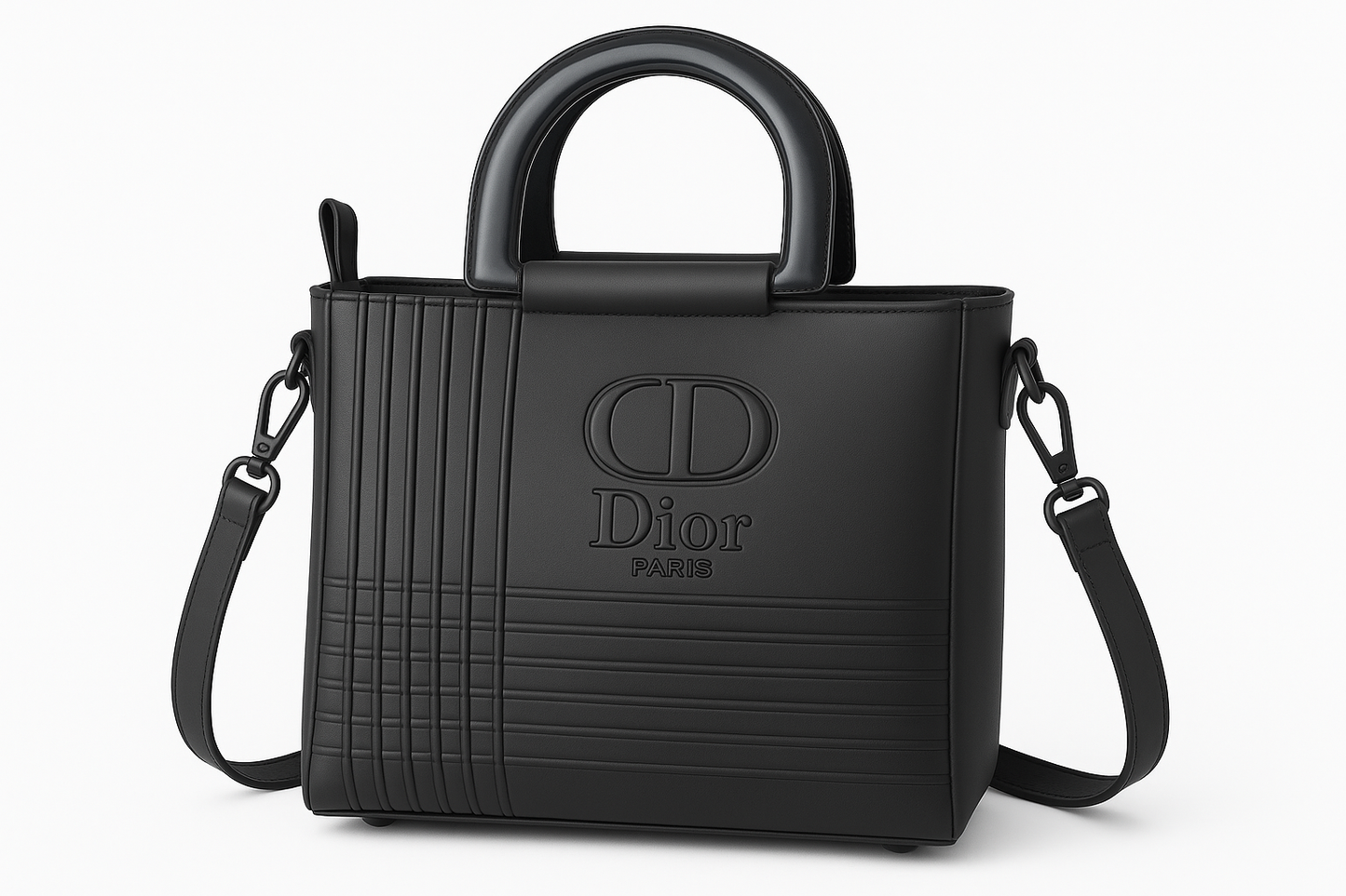 Luxury Black Dior Style Handbag - Elegant Matte Finish with Dual Handles