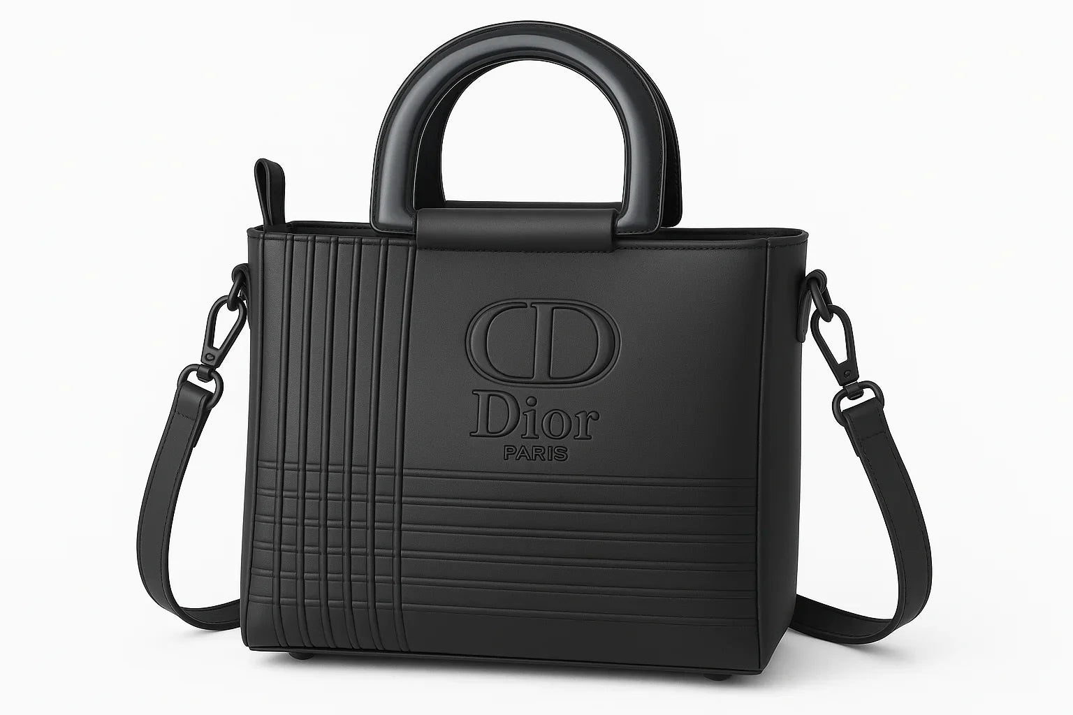Luxury Black Dior Style Handbag - Elegant Matte Finish with Dual Handles - Razia Hijab