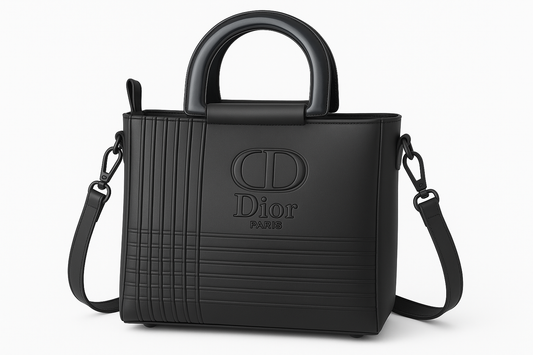 Luxury Black Dior Style Handbag - Elegant Matte Finish with Dual Handles