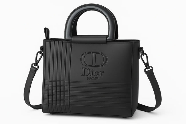 Luxury Black Dior Style Handbag - Elegant Matte Finish with Dual Handles - Razia Hijab Hover Image