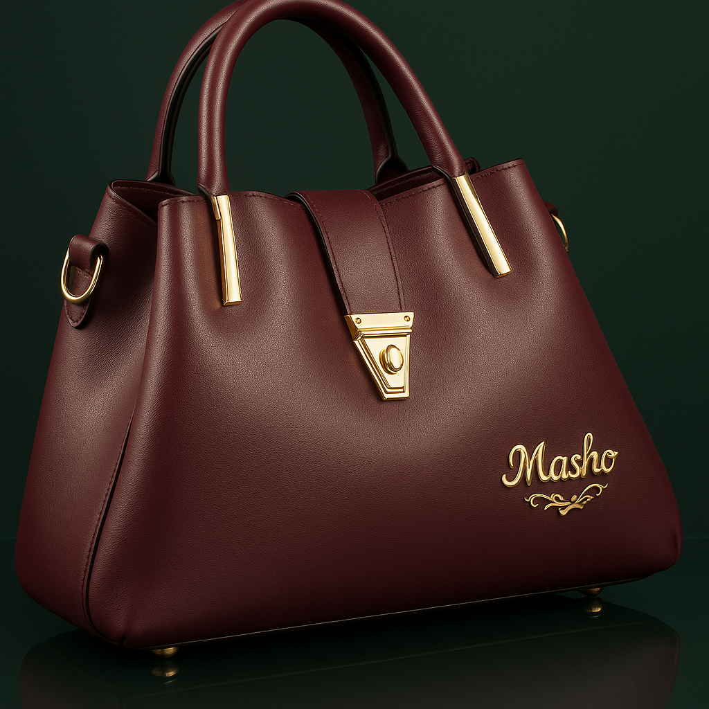 Masho Elegant Burgundy Handbag - Premium Faux Leather with Gold Detailing