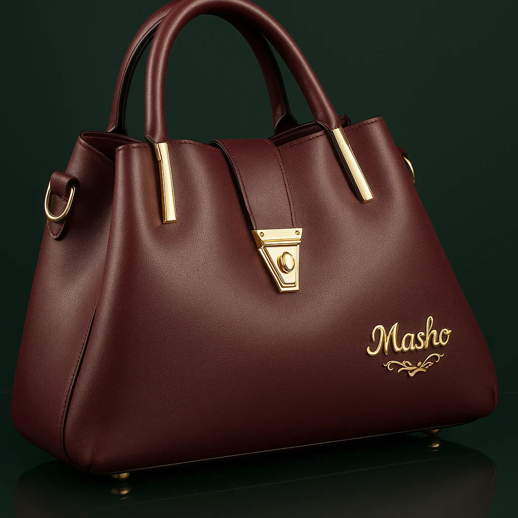 Masho Elegant Burgundy Handbag - Premium Faux Leather with Gold Detailing - Razia Hijab
