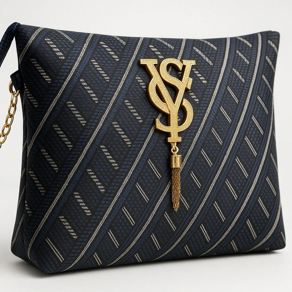 Luxury Designer Handbag for Women – Geometric Pattern with Gold YS Logo - Razia Hijab