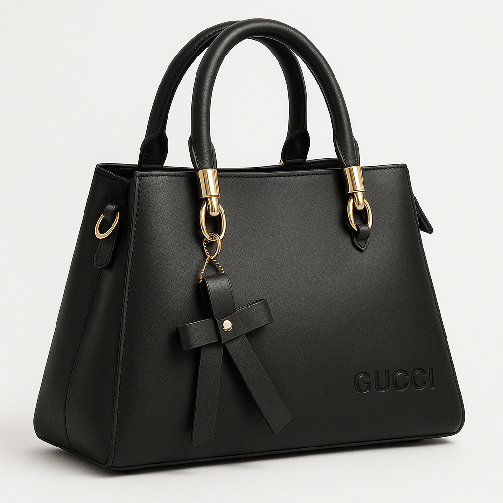 Luxury Gucci Black Leather Handbag – Elegant Gold Detailing