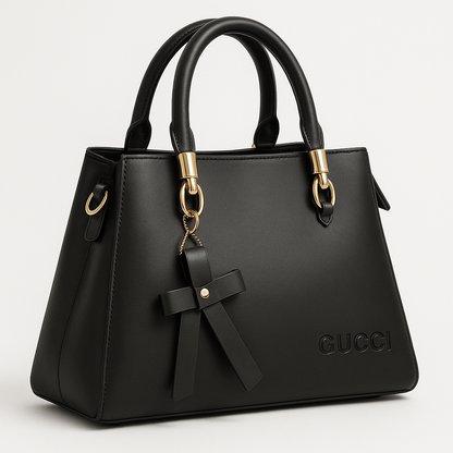 Luxury Gucci Black Leather Handbag – Elegant Gold Detailing