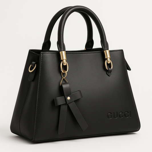 Luxury Gucci Black Leather Handbag – Elegant Gold Detailing