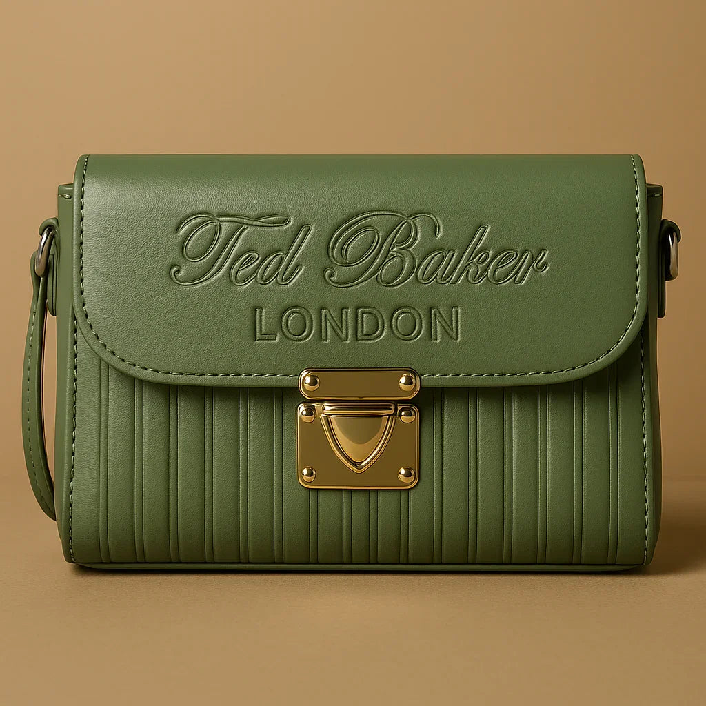 Elegant Sage Green Ted Baker London Embossed Crossbody Bag with Gold Lock - Razia Hijab