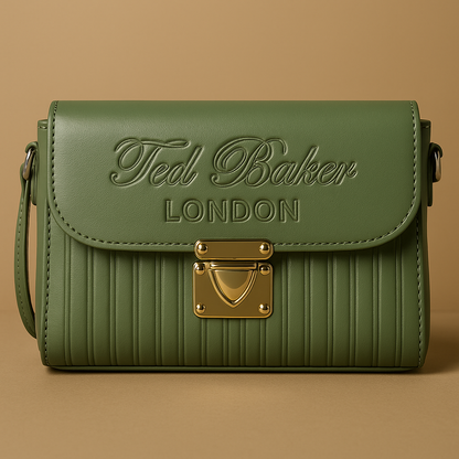 Elegant Sage Green Ted Baker London Embossed Crossbody Bag with Gold Lock