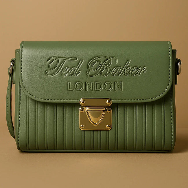 Elegant Sage Green Ted Baker London Embossed Crossbody Bag with Gold Lock - Razia Hijab Hover Image