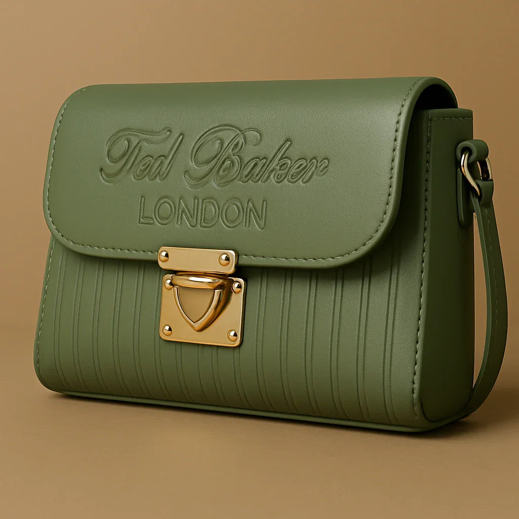 Elegant Sage Green Ted Baker London Embossed Crossbody Bag with Gold Lock - Razia Hijab
