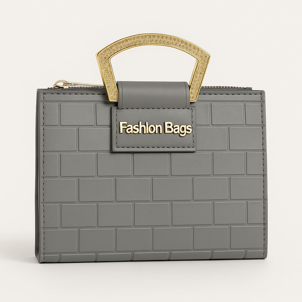 Elegant Grey Faux Leather Handbag