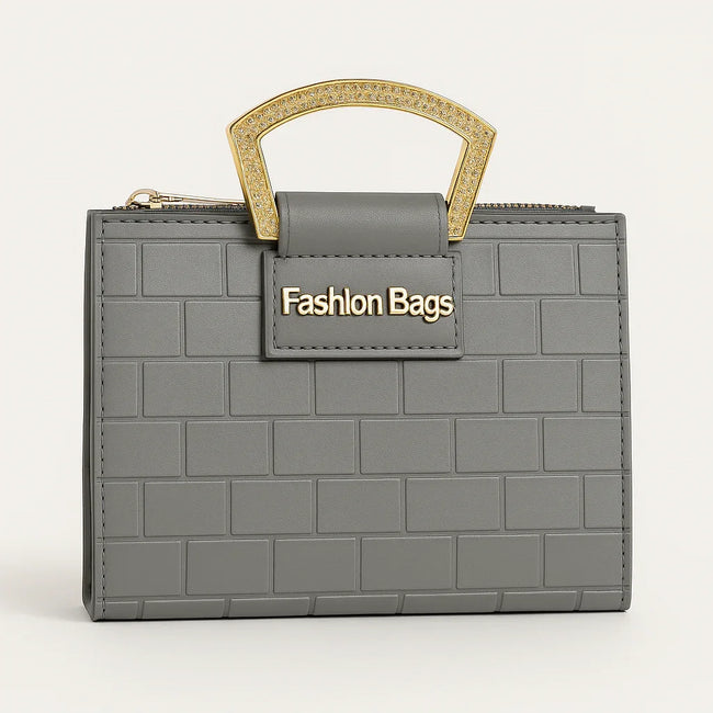 Elegant Grey Faux Leather Handbag - Razia Hijab Hover Image