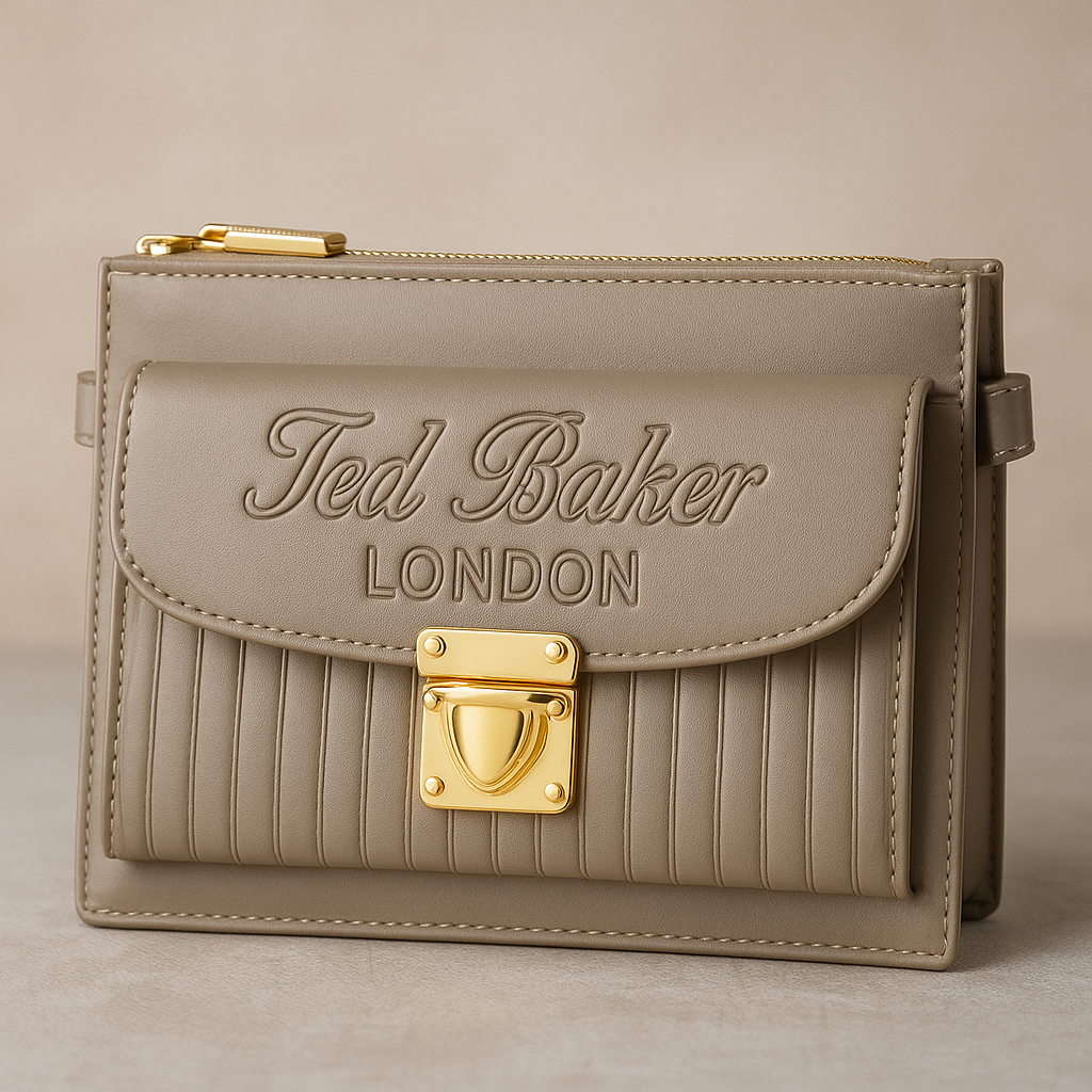 Ted Baker London Signature Gold Lock Handbag – Elegant Taupe Finish