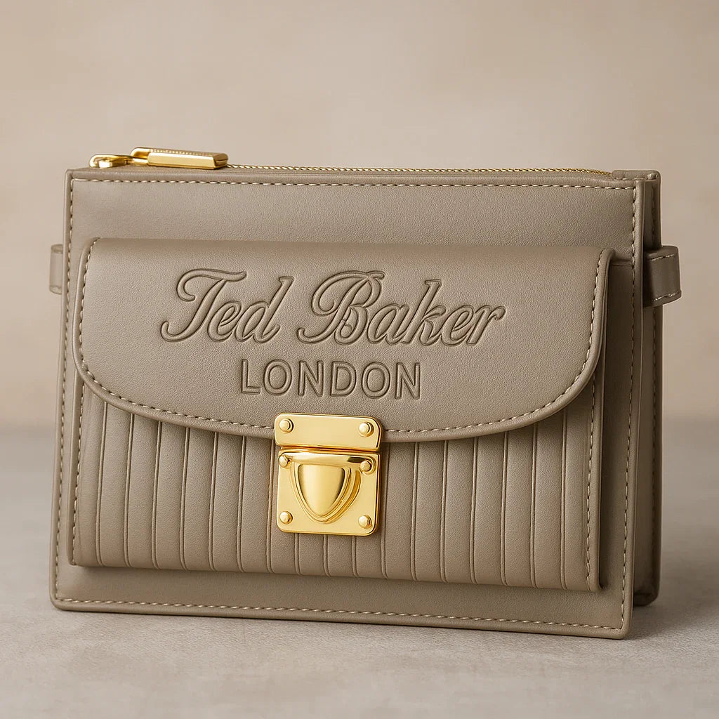 Ted Baker London Signature Gold Lock Handbag – Elegant Taupe Finish - Razia Hijab