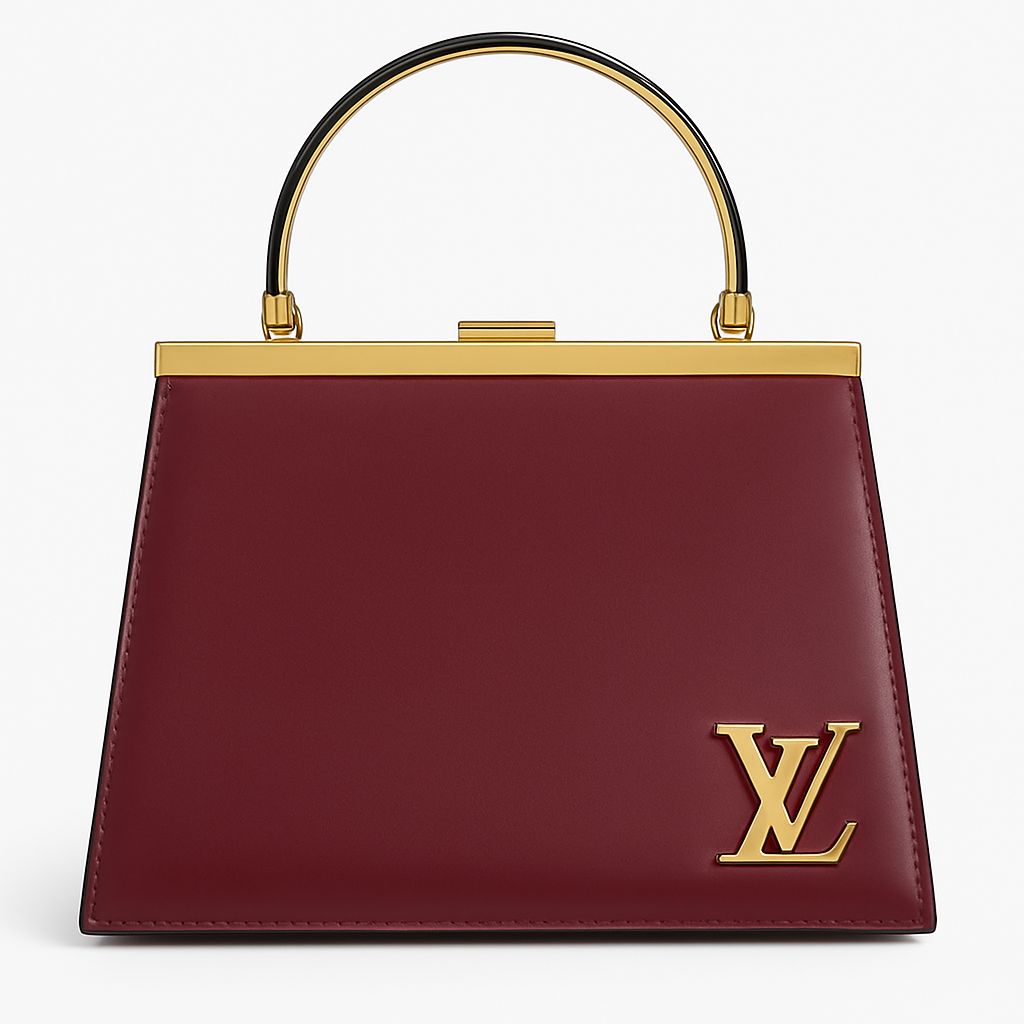 Elegant Louis Vuitton Burgundy Leather Handbag with Gold Handle & Logo