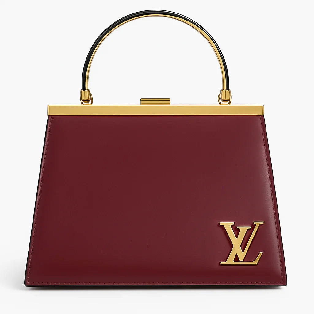 Elegant Louis Vuitton Burgundy Leather Handbag with Gold Handle & Logo - Razia Hijab