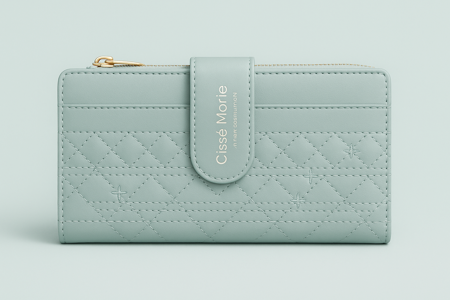Cissé Marie Light Mint Quilted Wallet – Elegant Faux Leather Zip Clutch