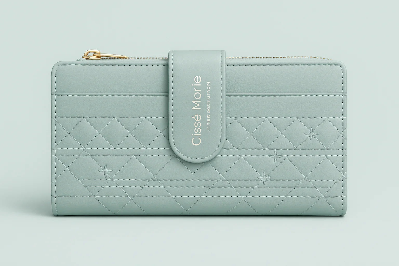 Cissé Marie Light Mint Quilted Wallet – Elegant Faux Leather Zip Clutch - Razia Hijab