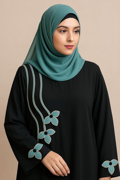 Elegant Brown Floral  Abaya Premium Chiffon with Embroidered Detail