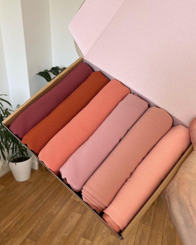 GEORGETTE HIJAB BOX OF 6 IN "PEACH QUARTZ" - Razia Hijab Hover Image
