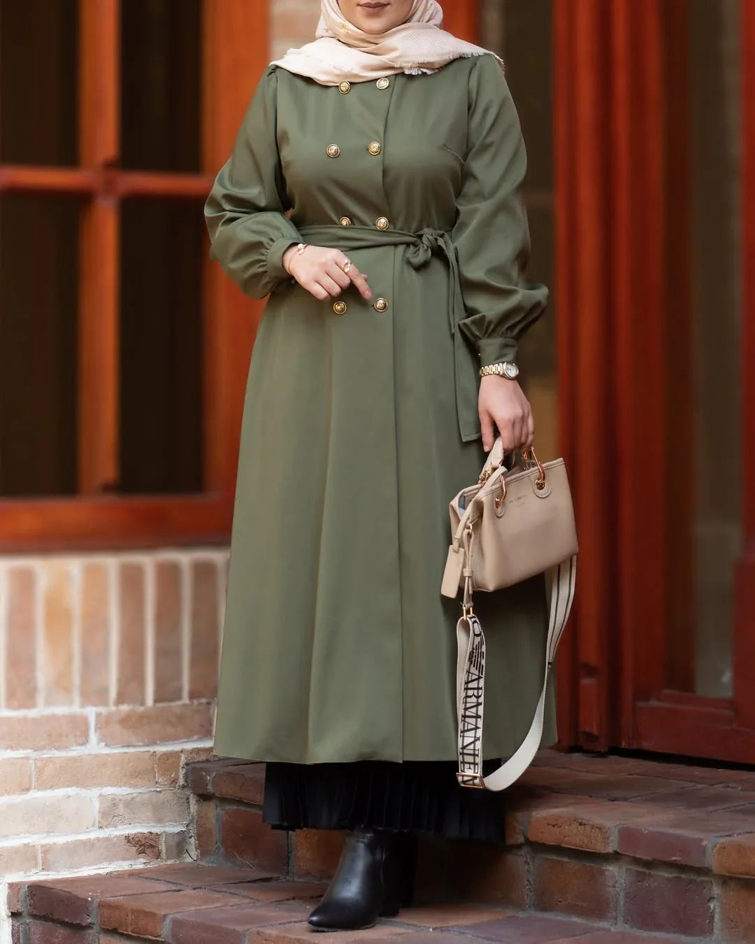 Irani Pista Green Coat – Front Open Style - Razia Hijab
