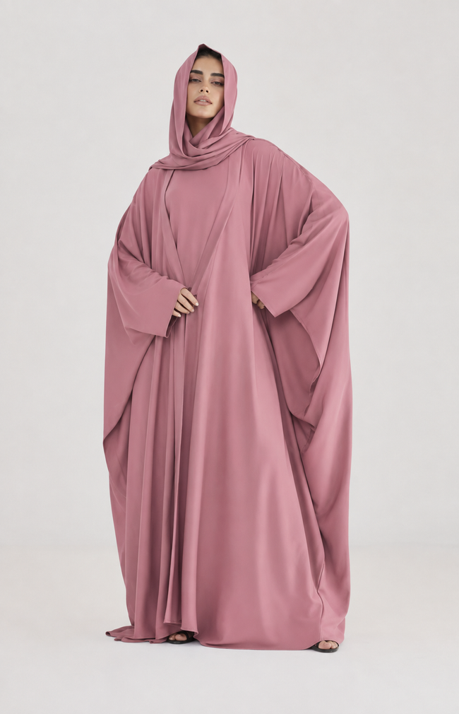 Dusty Rose Mauve Pink Upper Abaya | Elegant Flowing Modest Abaya Main Image