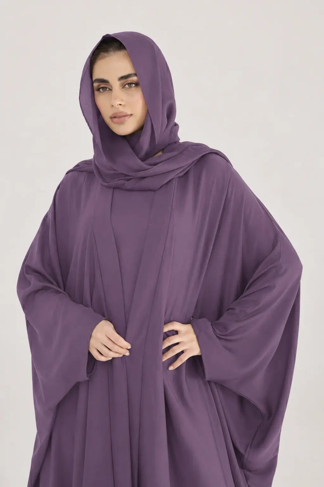 Lavender upper abaya for women with loose flowing fit Hover Image