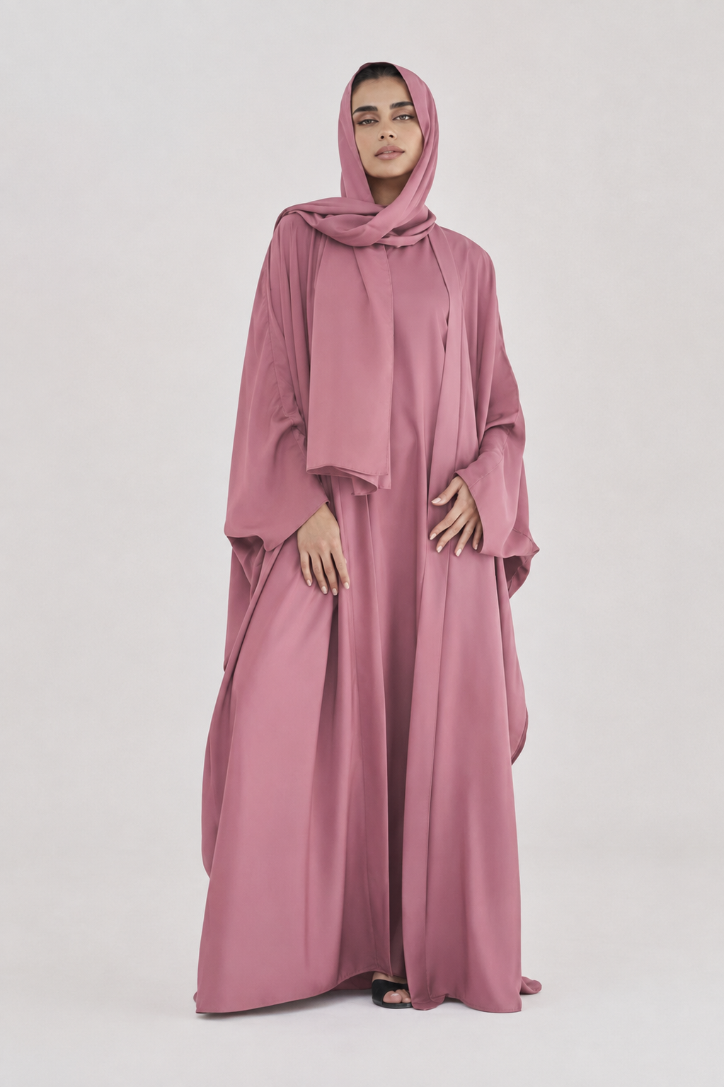 Mauve Pink Flowing Modest Abaya